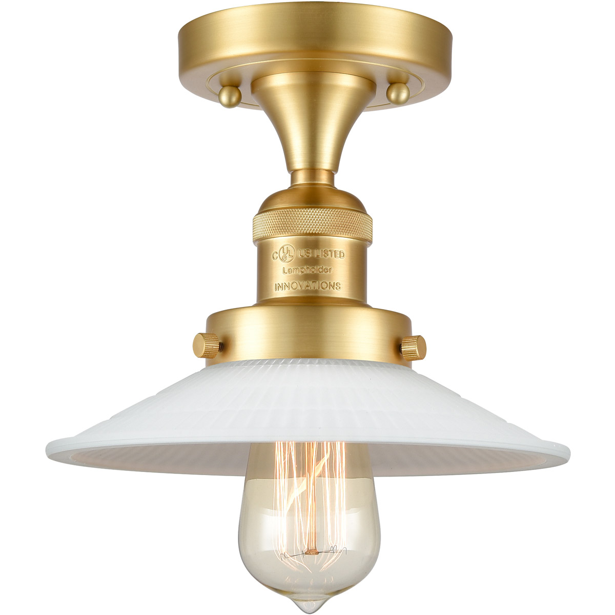 Innovations Lighting 517-1CH-SG-G1 Franklin Restoration Halophane 1 Light 9 inch Satin Gold Semi-Flush Mount Ceiling Light in Matte White Halophane Gl