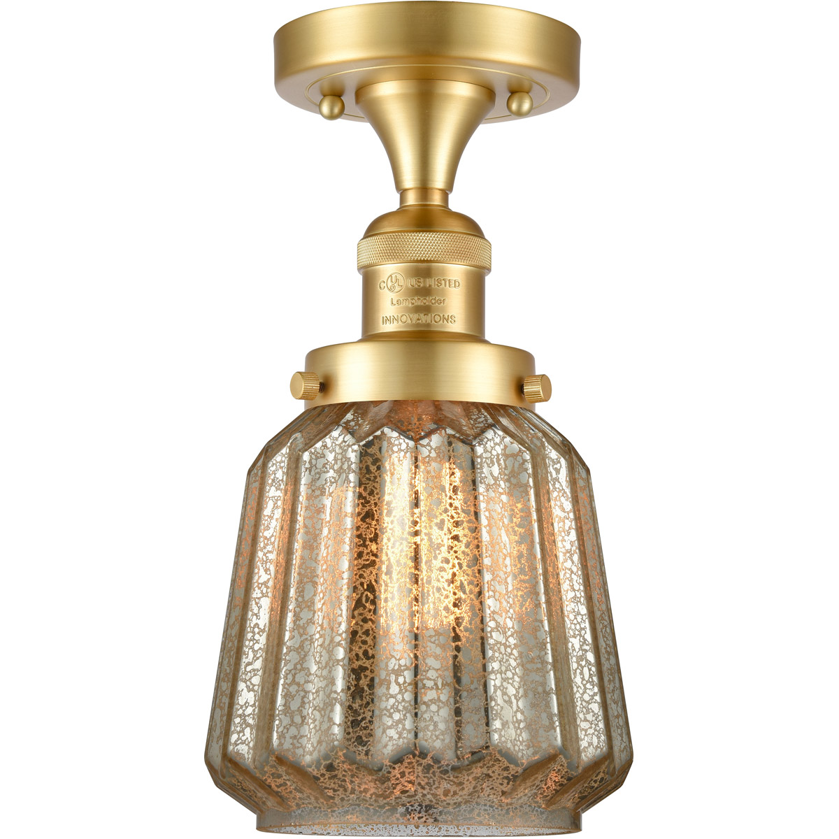 Innovations Lighting 517-1CH-SG-G146-LED Franklin Restoration Chatham LED 6 inch Satin Gold Semi-Flush Mount Ceiling Light in Mercury Glass, Franklin 