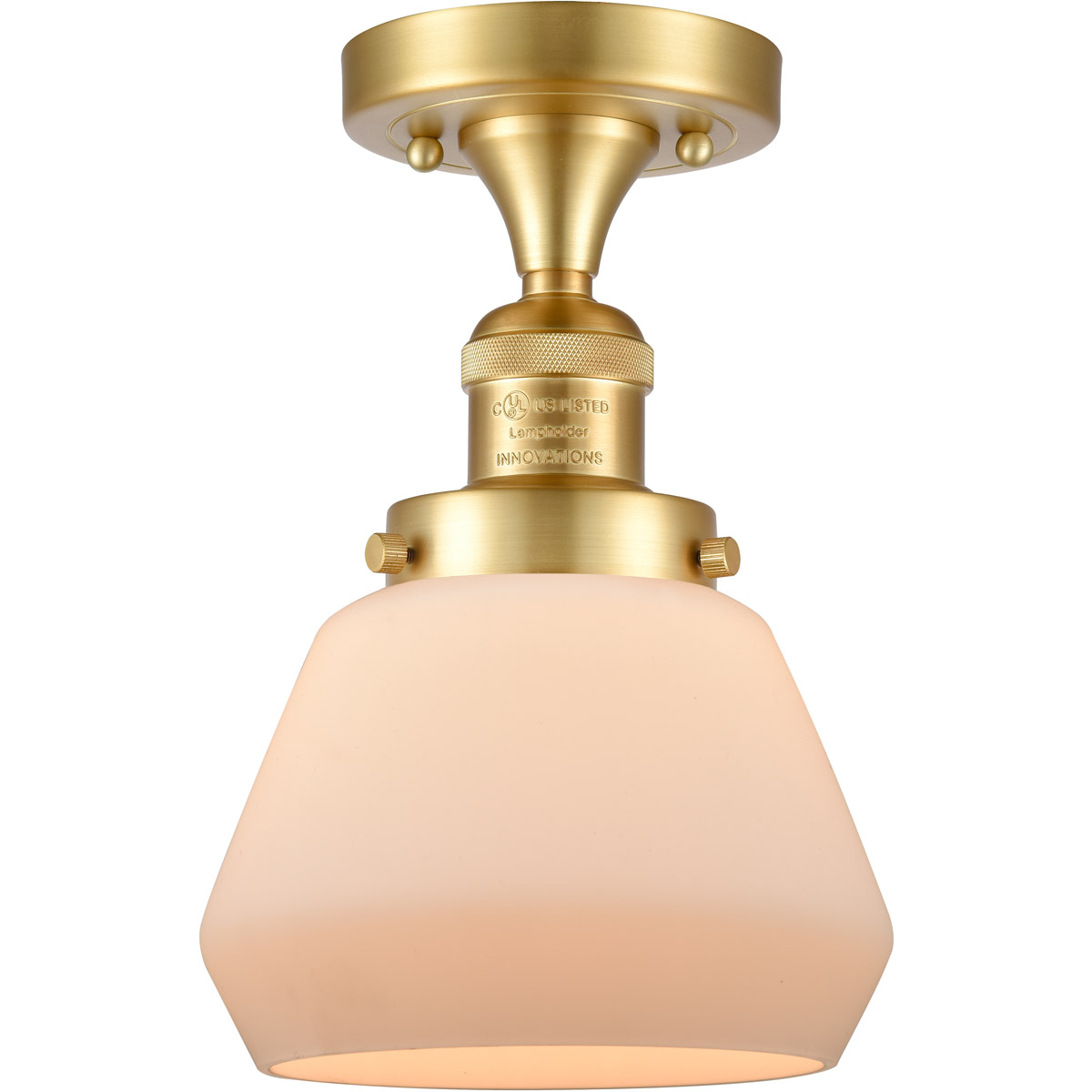 Innovations Lighting 517-1CH-SG-G171 Franklin Restoration Fulton 1 Light 7 inch Satin Gold Semi-Flush Mount Ceiling Light in Matte White Glass, Frankl
