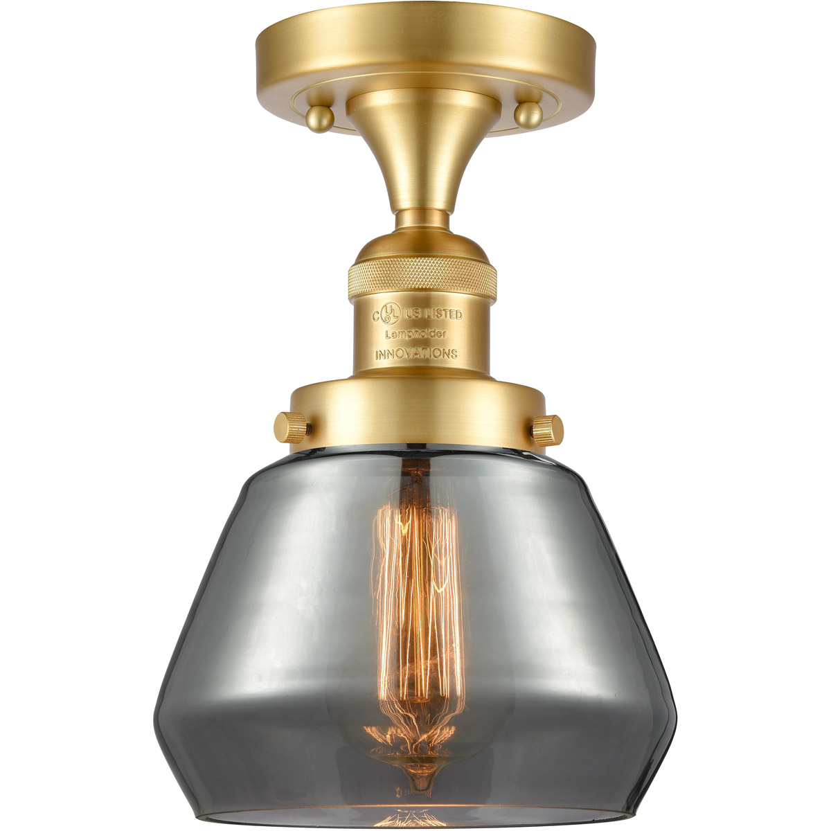 Innovations Lighting 517-1CH-SG-G173 Franklin Restoration Fulton 1 Light 7 inch Satin Gold Semi-Flush Mount Ceiling Light in Plated Smoke Glass, Frank
