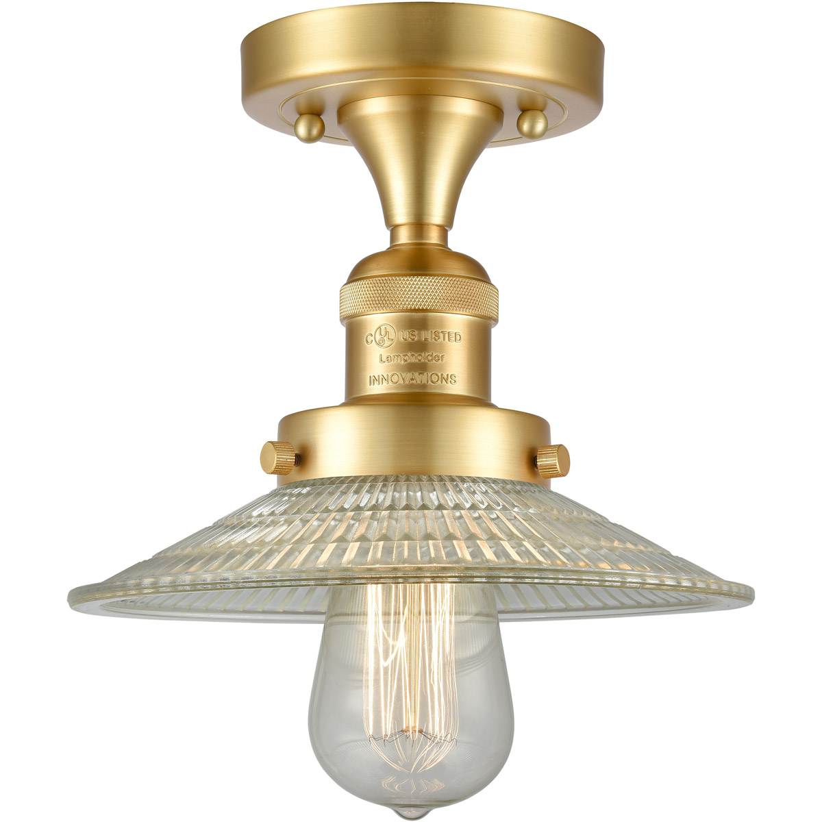 Innovations Lighting 517-1CH-SG-G2 Franklin Restoration Halophane 1 Light 9 inch Satin Gold Semi-Flush Mount Ceiling Light in Clear Halophane Glass, F