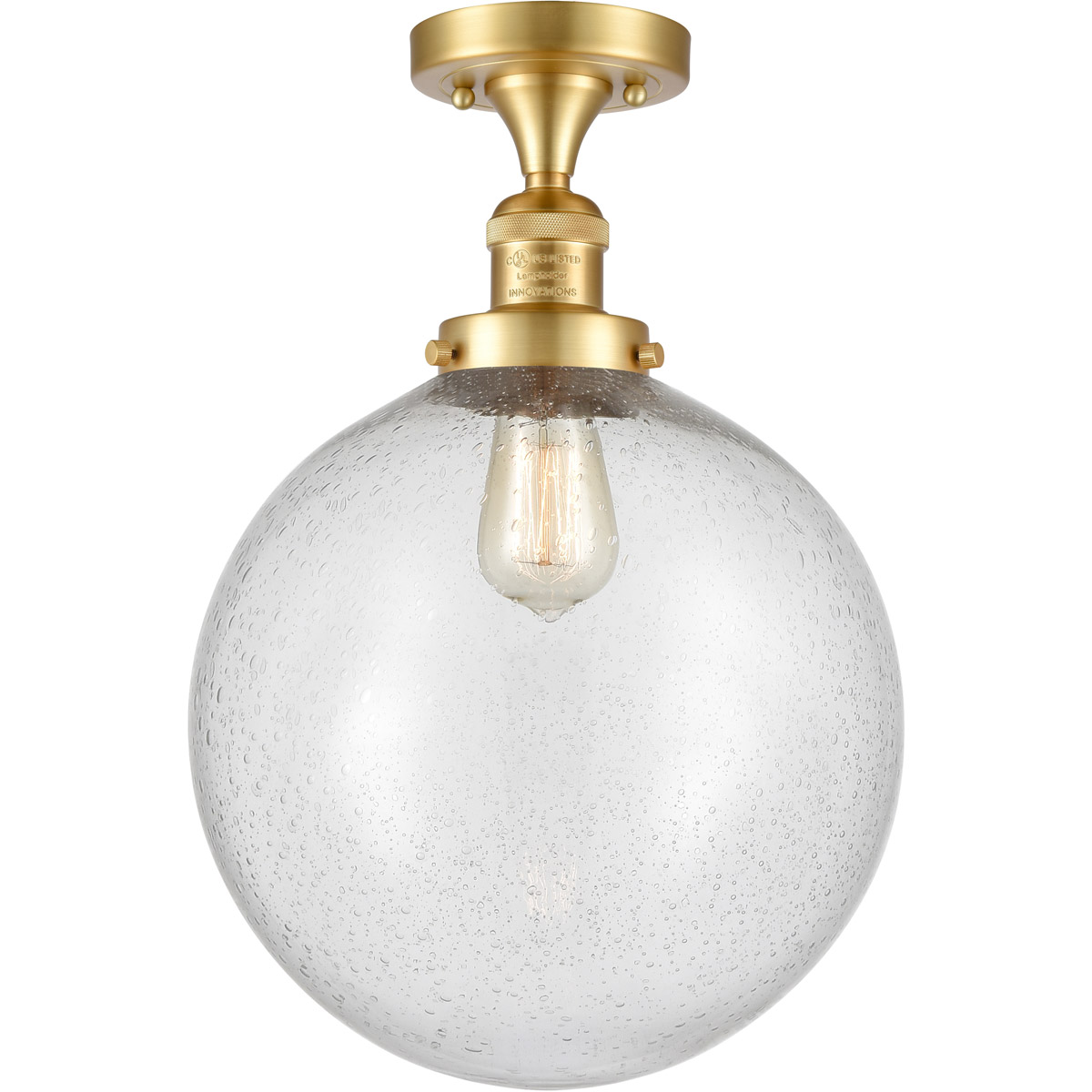 Innovations Lighting 517-1CH-AB-G204-12-LED Franklin Restoration XX-Large Beacon LED 12 inch Antique Brass Semi-Flush Mount Ceiling Light in Seedy Gla