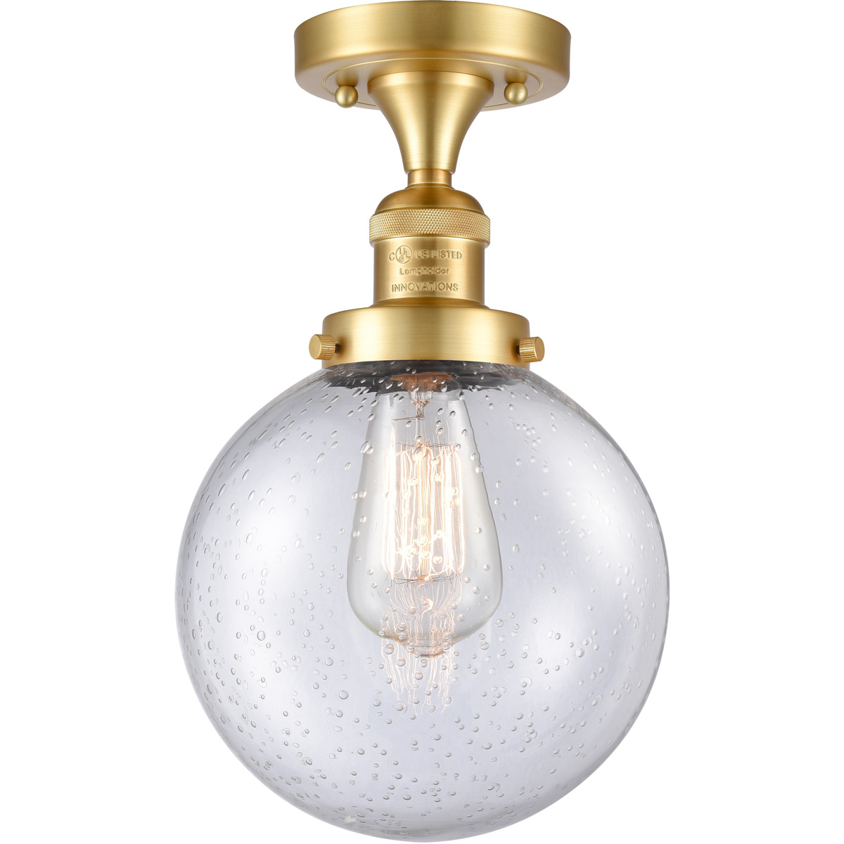 Innovations Lighting 517-1CH-SG-G204-8 Franklin Restoration Large Beacon 1 Light 8 inch Satin Gold Semi-Flush Mount Ceiling Light in Seedy Glass, Fran