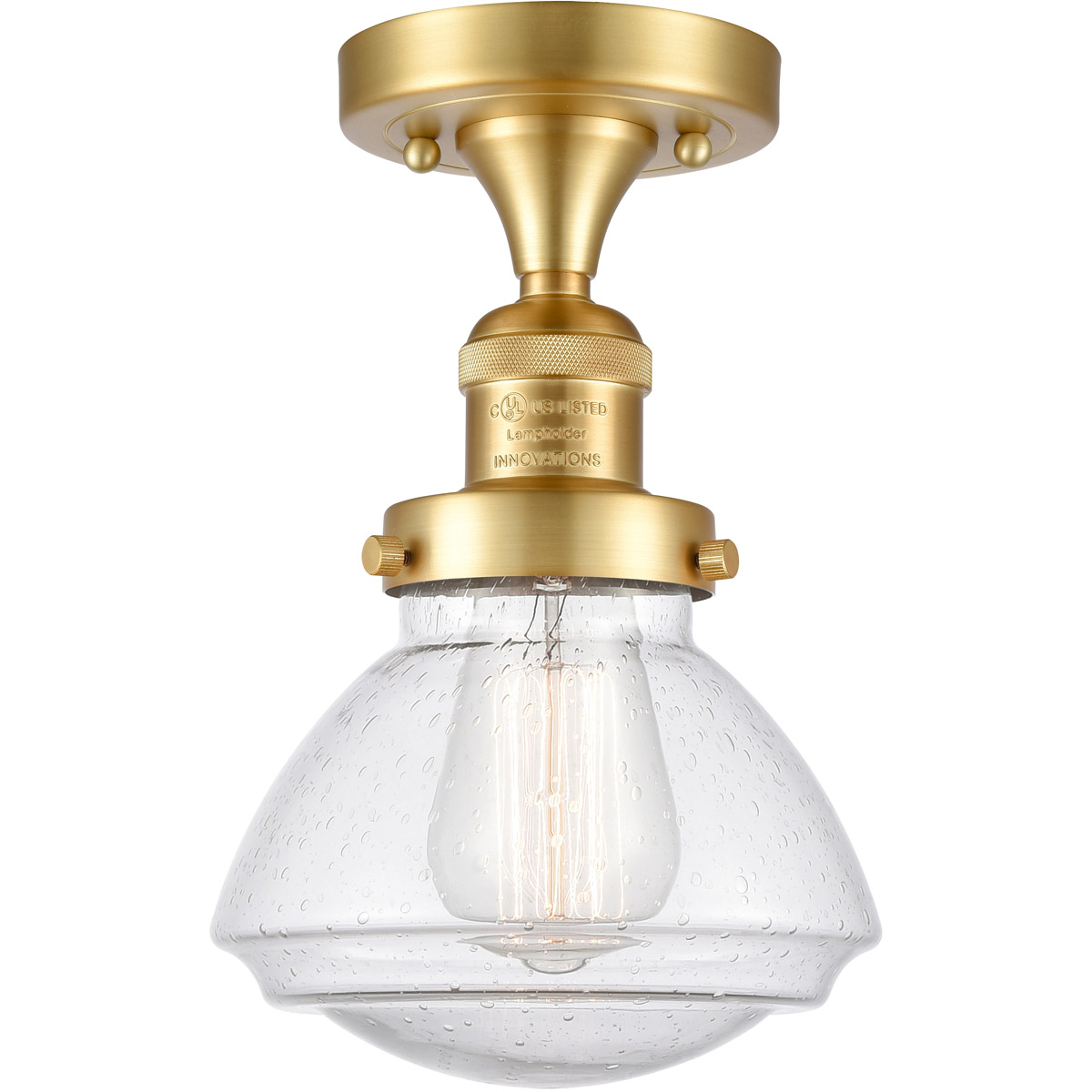 Innovations Lighting 517-1CH-SG-G324 Franklin Restoration Olean 1 Light 7 inch Satin Gold Semi-Flush Mount Ceiling Light in Seedy Glass, Franklin Rest
