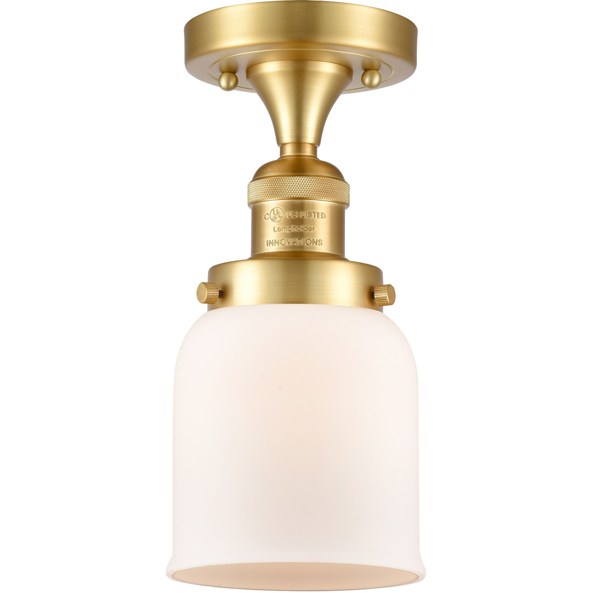 Innovations Lighting 517-1CH-SG-G51-LED Franklin Restoration Small Bell LED 5 inch Satin Gold Semi-Flush Mount Ceiling Light in Matte White Glass, Fra