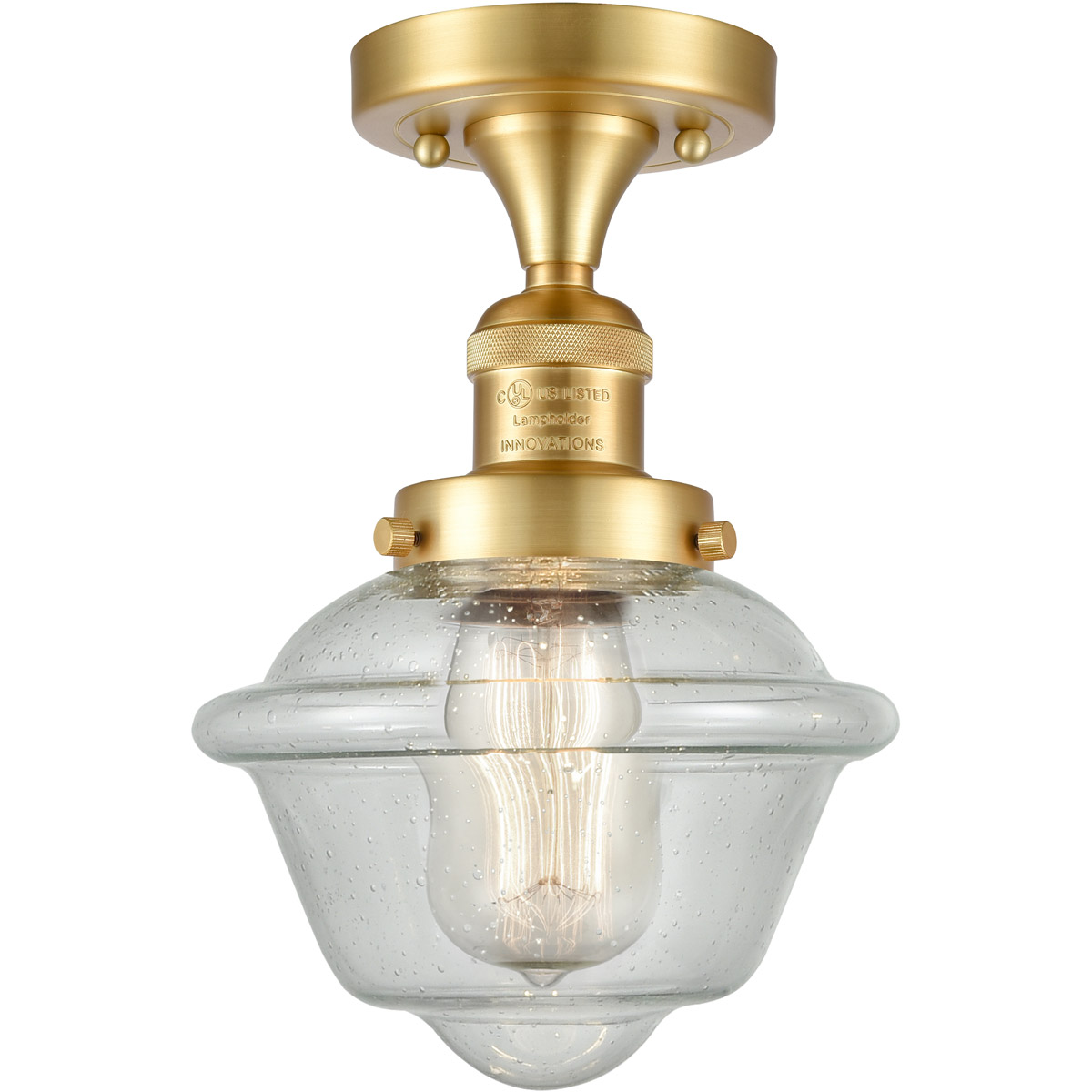 Innovations Lighting 517-1CH-SG-G534 Franklin Restoration Small Oxford 1 Light 8 inch Satin Gold Semi-Flush Mount Ceiling Light in Seedy Glass, Frankl