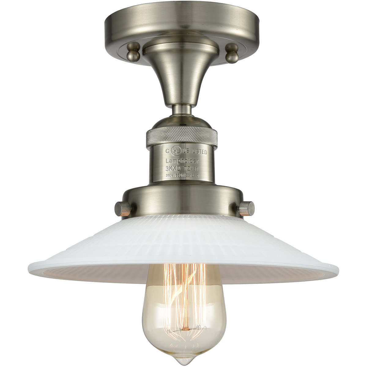 Innovations Lighting 517-1CH-SN-G1 Franklin Restoration Halophane 1 Light 9 inch Brushed Satin Nickel Semi-Flush Mount Ceiling Light in Matte White Ha