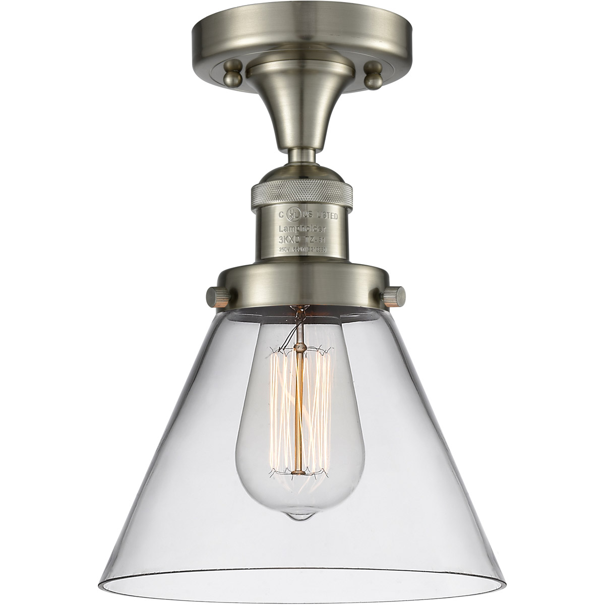 Innovations Lighting 517-1CH-SN-G42 Franklin Restoration Large Cone 1 Light 8 inch Brushed Satin Nickel Semi-Flush Mount Ceiling Light in Clear Glass,