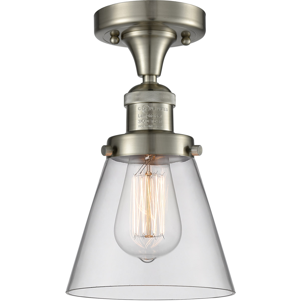Innovations Lighting 517-1CH-SN-G62 Franklin Restoration Small Cone 1 Light 7 inch Brushed Satin Nickel Semi-Flush Mount Ceiling Light in Clear Glass,