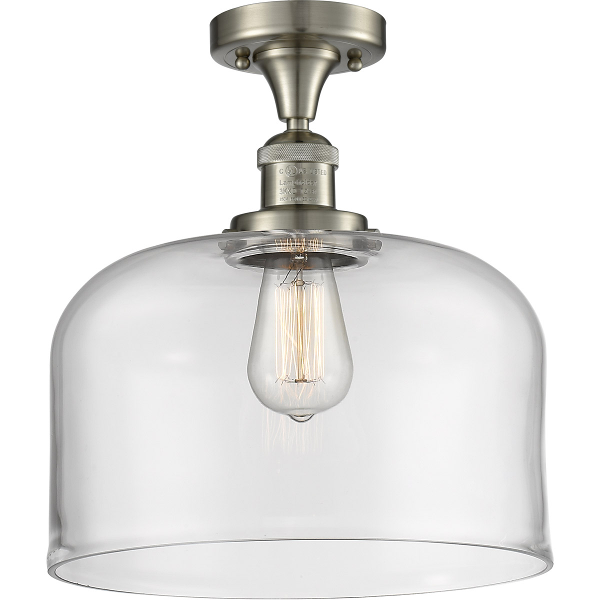 Innovations Lighting 517-1CH-SN-G72-L-LED Franklin Restoration X-Large Bell LED 12 inch Brushed Satin Nickel Semi-Flush Mount Ceiling Light in Clear G