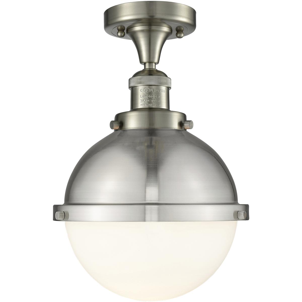 Innovations Lighting 517-1CH-SN-HFS-81-SN-LED Franklin Restoration Hampden LED 9 inch Brushed Satin Nickel Semi-Flush Mount Ceiling Light in Matte Whi