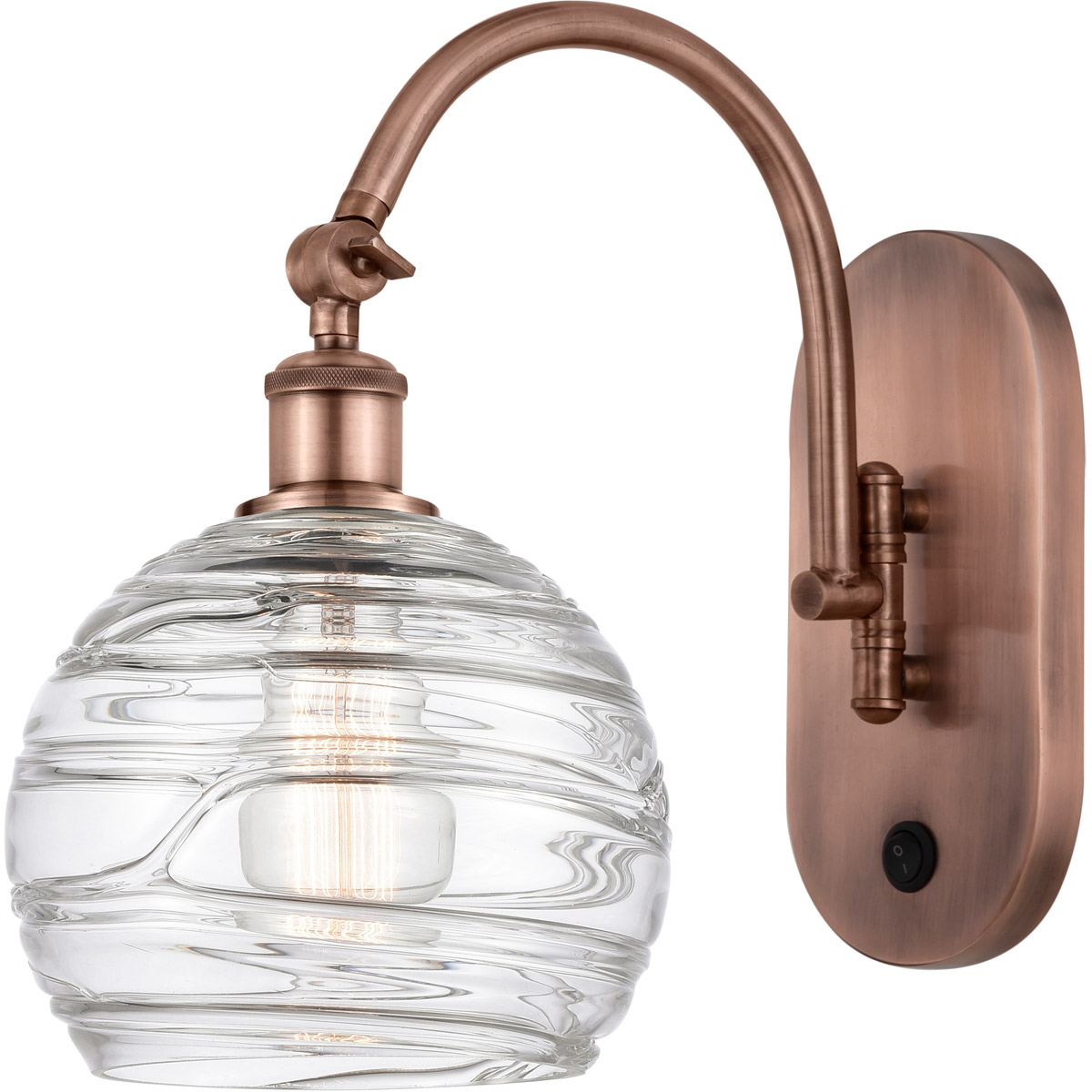 Innovations Lighting 518-1W-AC-G1213-8-LED Ballston Athens Deco Swirl LED 8 inch Antique Copper Sconce Wall Light