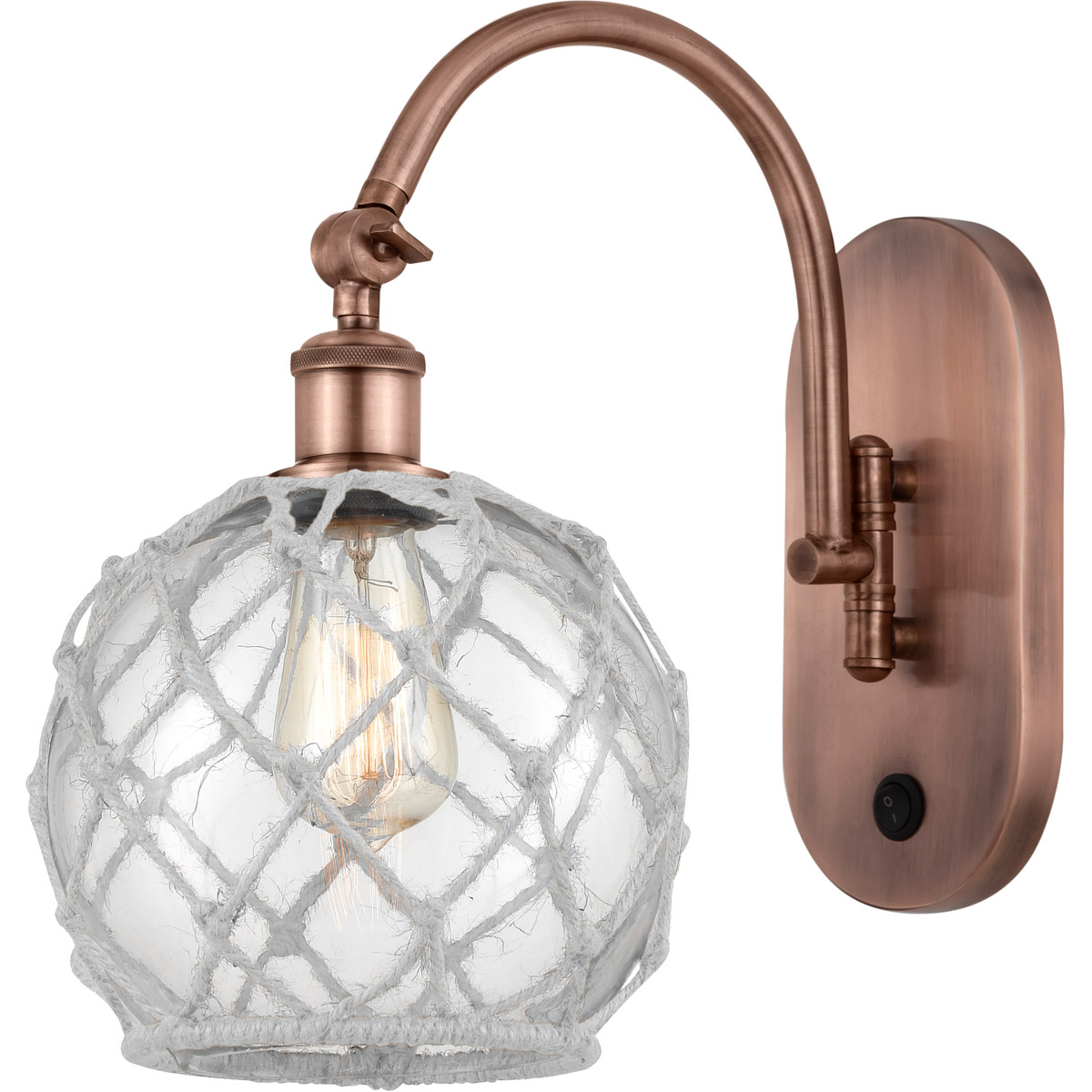 Innovations Lighting 518-1W-AC-G122-8RW-LED Ballston Farmhouse Rope LED 8 inch Antique Copper Sconce Wall Light