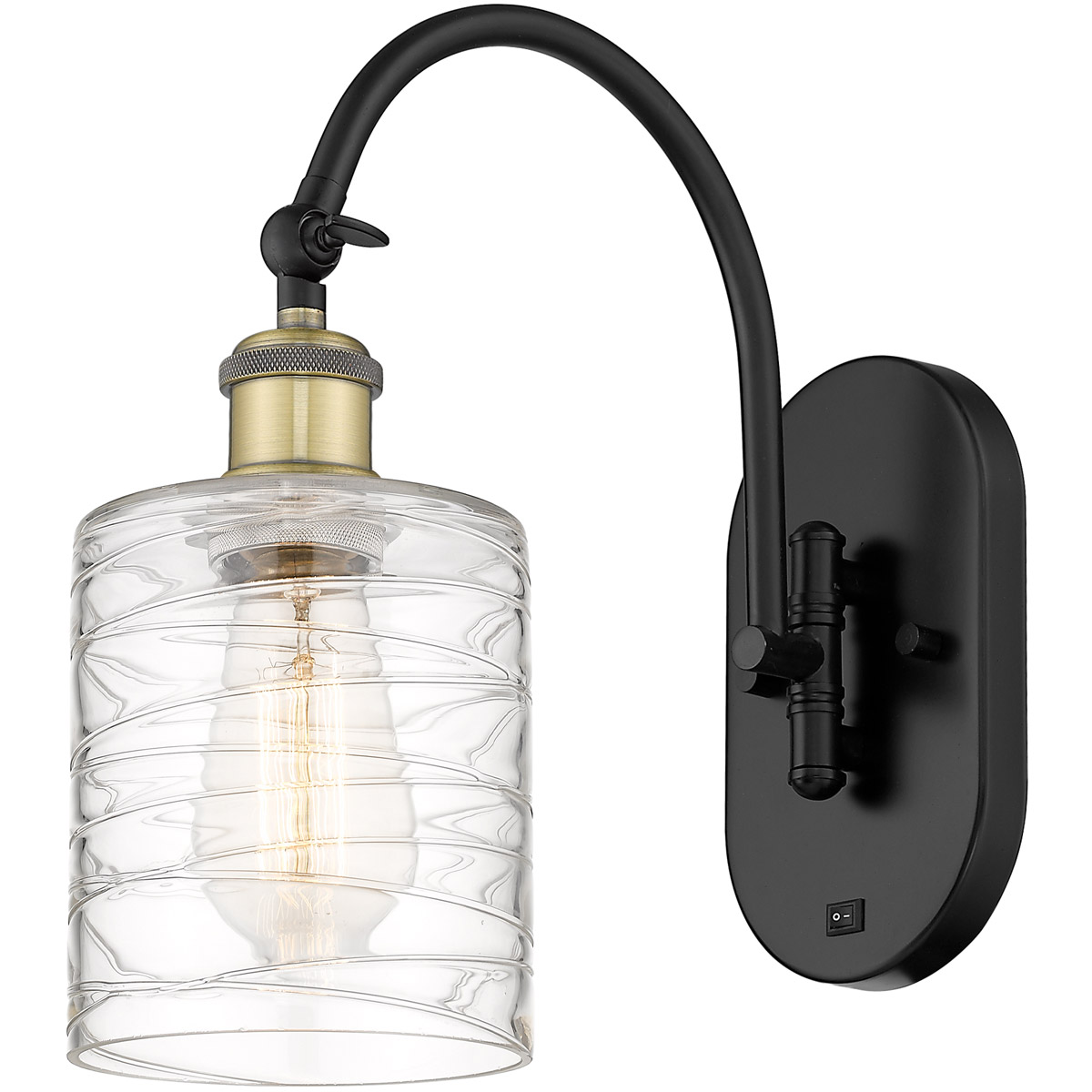 Innovations Lighting 518-1W-BAB-G1113-LED Ballston Cobbleskill LED 5.3 inch Black Antique Brass Sconce Wall Light in Deco Swirl Glass