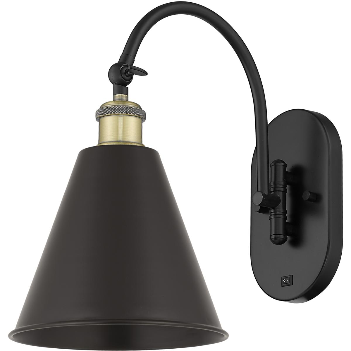 Innovations Lighting 518-1W-BAB-MBC-8-BK Ballston Cone 1 Light 8 inch Black Antique Brass Sconce Wall Light