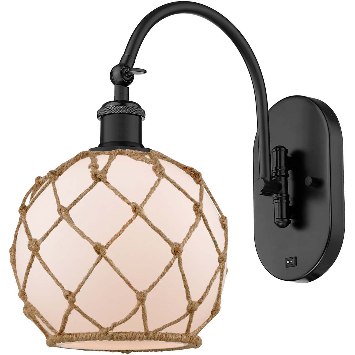 Innovations Lighting 518-1W-BK-G121-8RB-LED Ballston Farmhouse Rope LED 8 inch Matte Black Sconce Wall Light