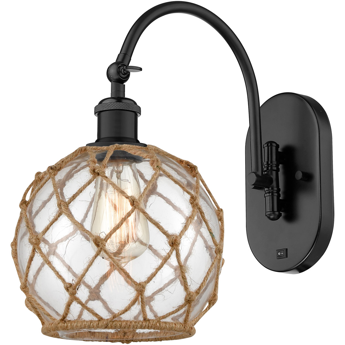 Innovations Lighting 518-1W-BK-G122-8RB-LED Ballston Farmhouse Rope LED 8 inch Matte Black Sconce Wall Light