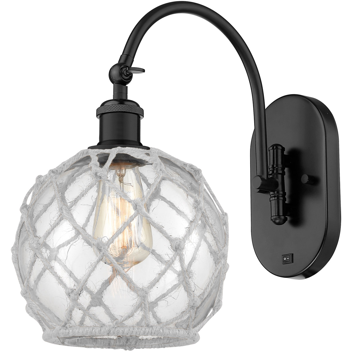 Innovations Lighting Bruno Marashlian Farmhouse Rope Wall Sconce Farmhouse Rope - 518-1W-BK-G122-8RW-LED - Farmhouse