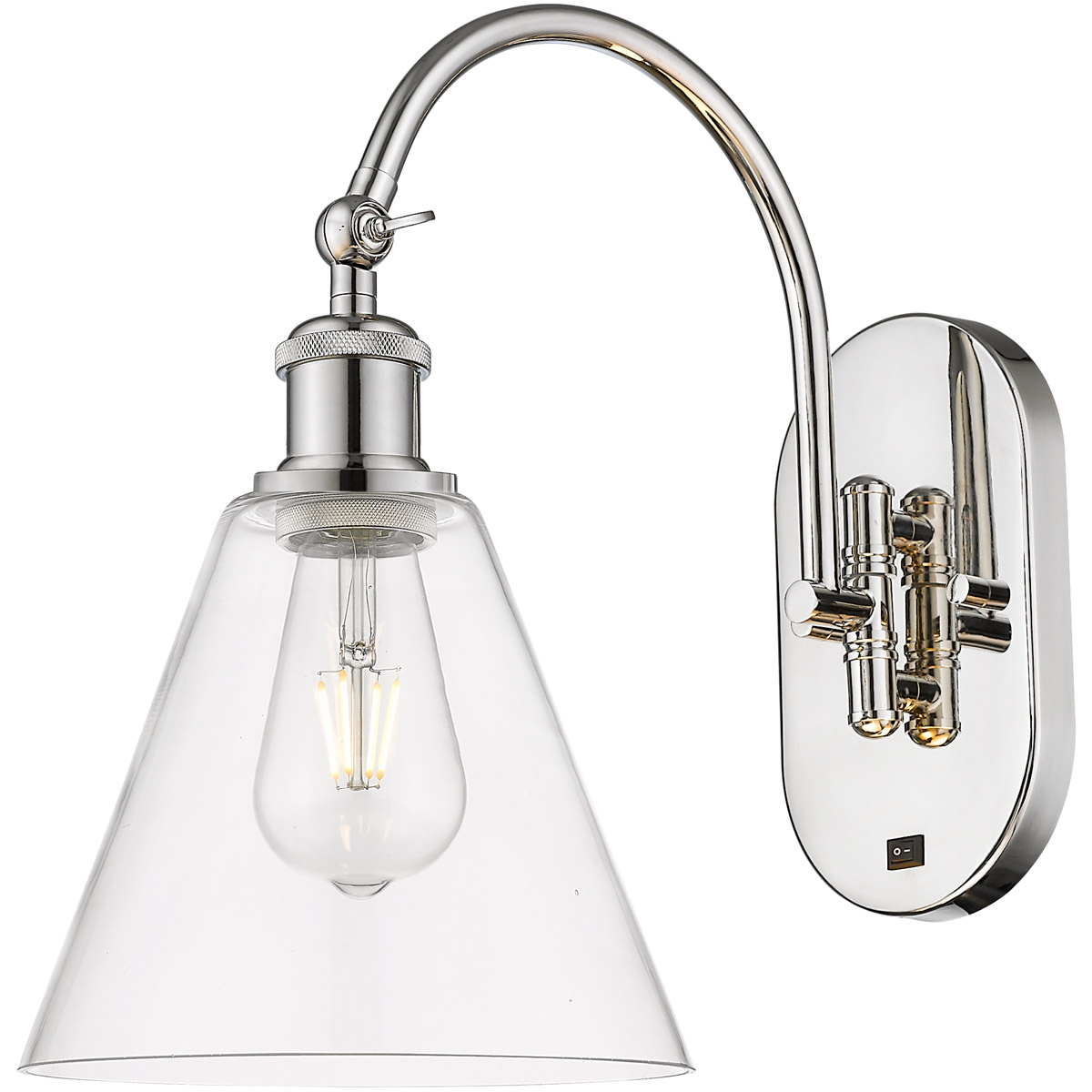 Innovations Lighting 518-1W-PN-GBC-82-LED Ballston Cone LED 8 inch Polished Nickel Sconce Wall Light in Clear Glass