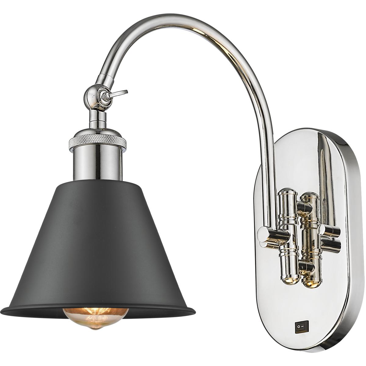 Innovations Lighting 518-1W-PN-M8-BK Ballston Smithfield 1 Light 7 inch Polished Nickel Sconce Wall Light