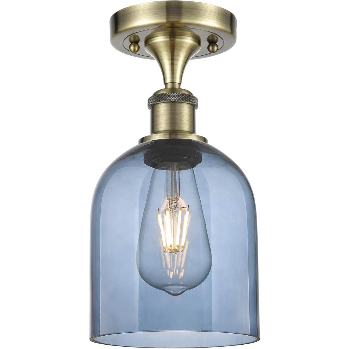 Innovations Lighting 616-1F-AB-G558-6BL Edison Bella 1 Light 5.5 inch Antique Brass Semi-Flush Mount Ceiling Light in Princess Blue Glass