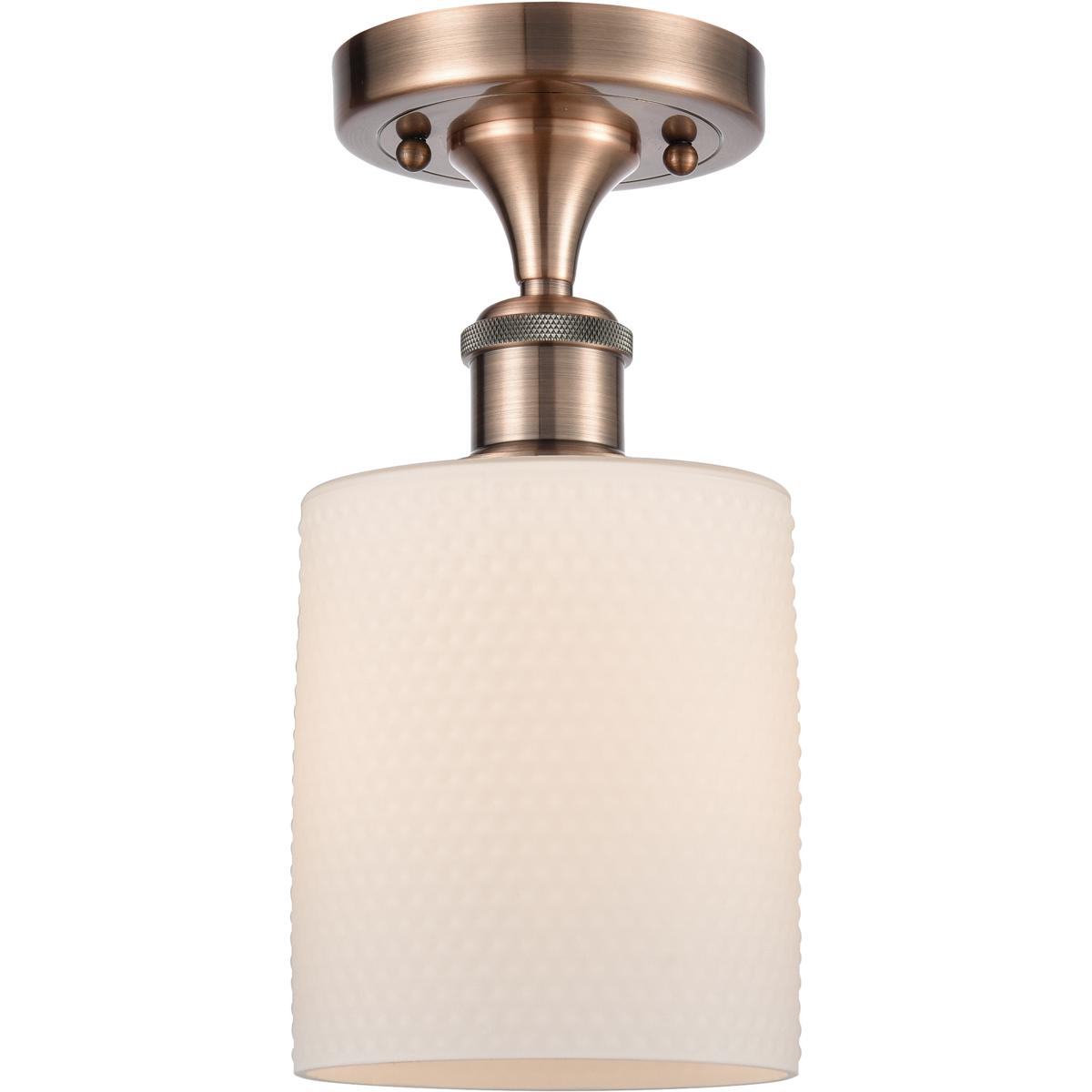 Innovations Lighting 616-1F-AC-G111 Cobbleskill 1 Light 5 inch Antique Copper Semi-Flush Mount Ceiling Light in Matte White Glass