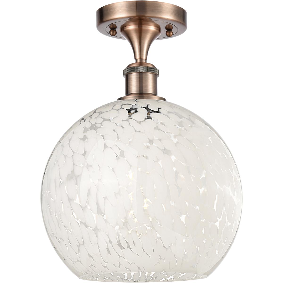 Innovations Lighting 616-1F-AC-G1216-10WM Edison White Mouchette 1 Light 10 inch Antique Copper Semi-Flush Mount Ceiling Light