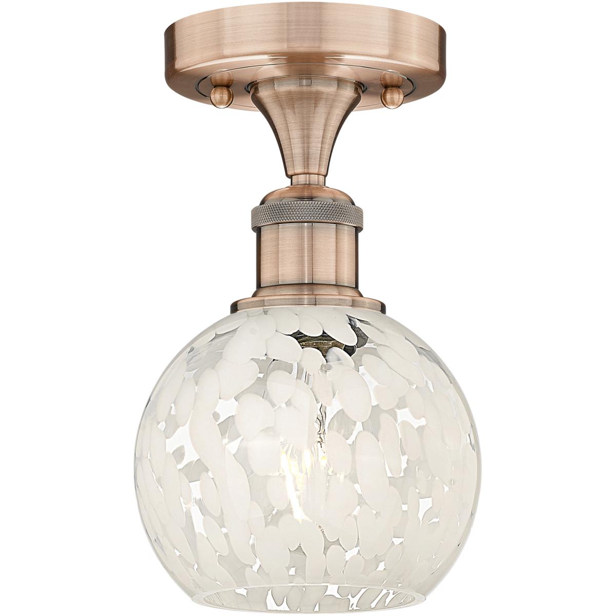 Innovations Lighting 616-1F-AC-G1216-6WM Edison White Mouchette 1 Light 6 inch Antique Copper Semi-Flush Mount Ceiling Light