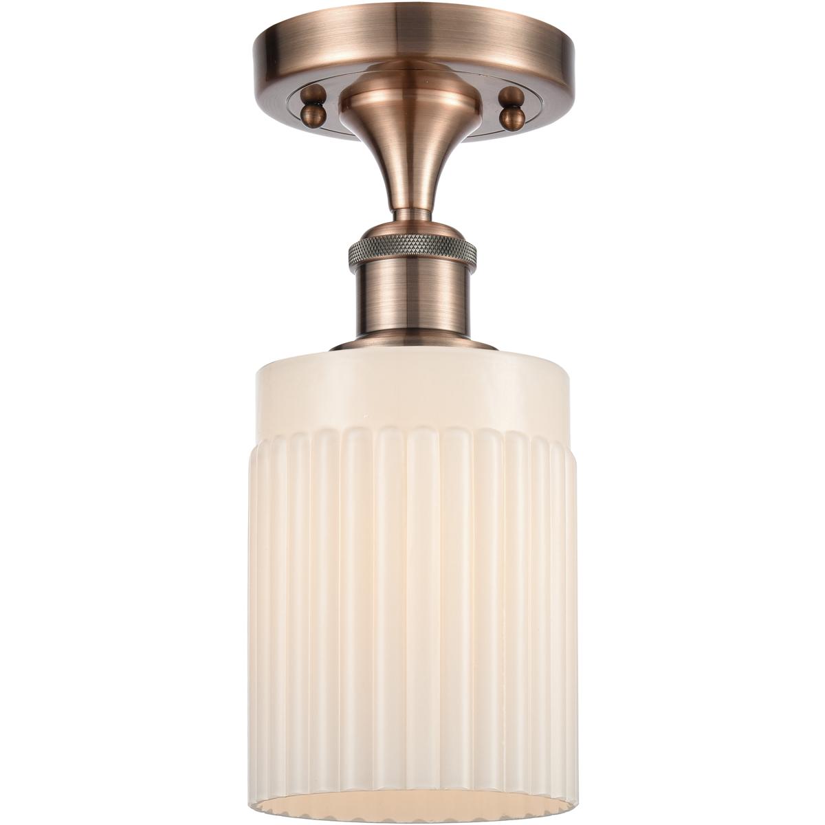Innovations Lighting 616-1F-AC-G341 Hadley 1 Light 4.5 inch Antique Copper Semi-Flush Mount Ceiling Light in Matte White Glass