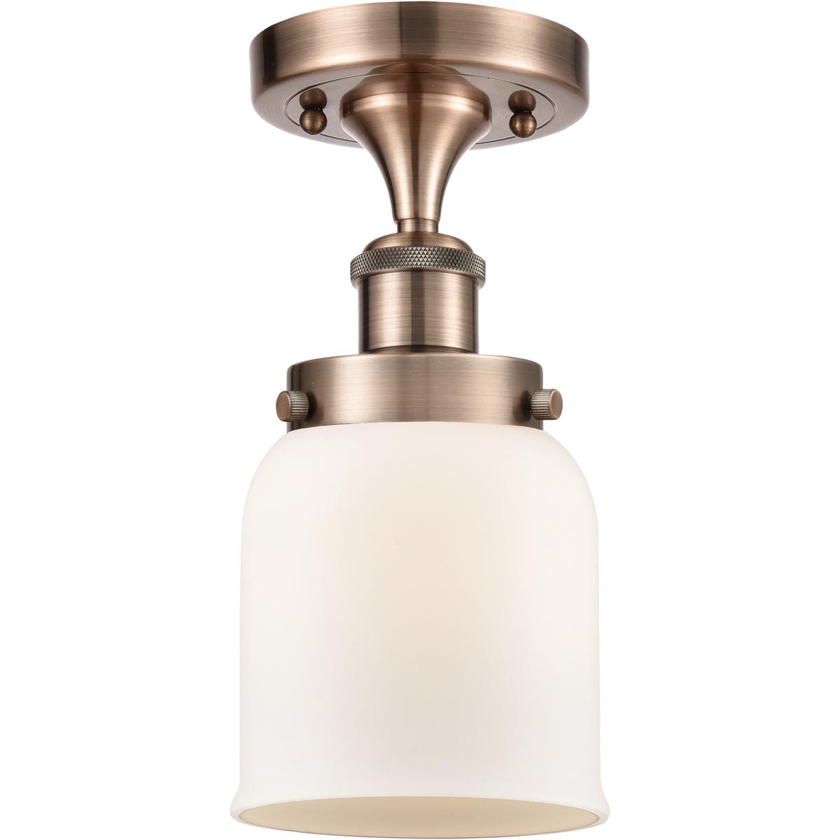 Innovations Lighting 616-1F-AC-G51 Bell 1 Light 5 inch Antique Copper Semi-Flush Mount Ceiling Light in Matte White Glass