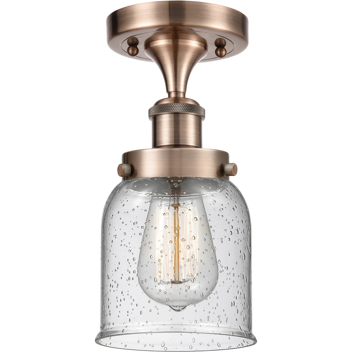 Innovations Lighting 616-1F-AC-G54 Bell 1 Light 5 inch Antique Copper Semi-Flush Mount Ceiling Light in Seedy Glass