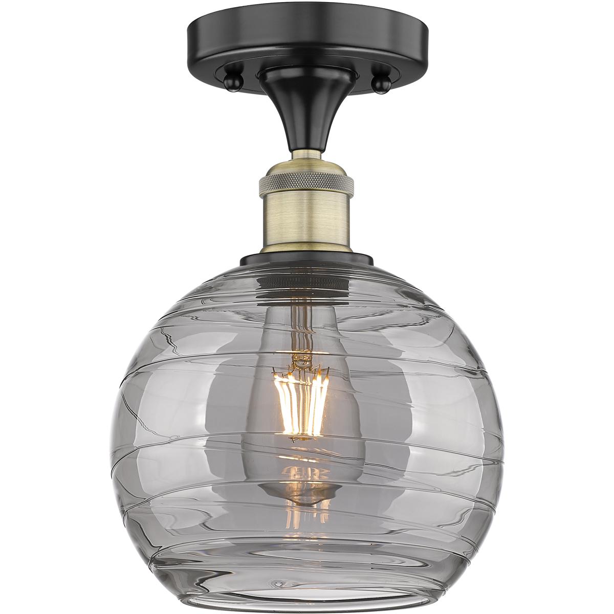 Innovations Lighting 616-1F-BAB-G1213-8SM Edison Athens Deco Swirl 1 Light 8 inch Black Antique Brass Semi-Flush Mount Ceiling Light