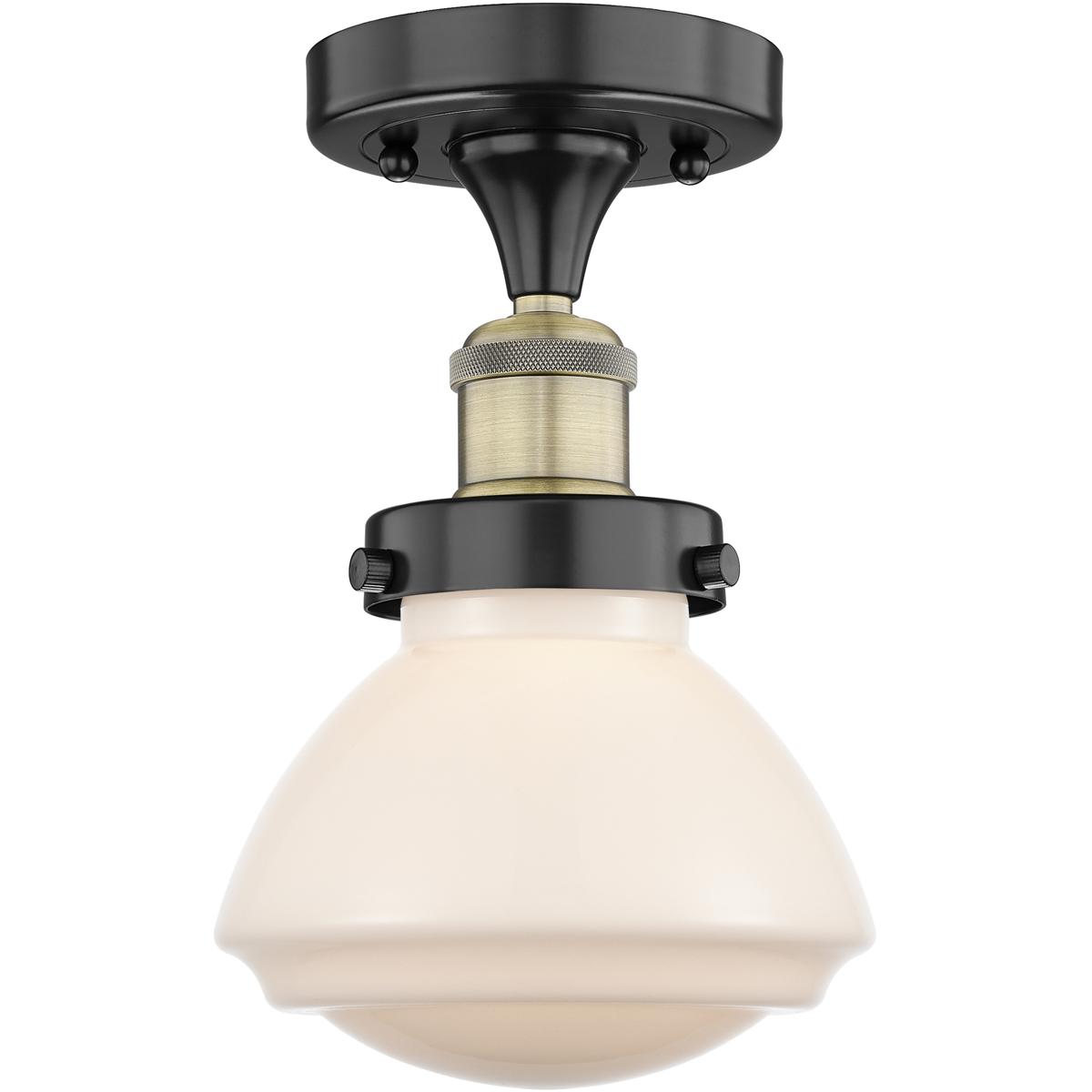 Innovations Lighting 616-1F-BAB-G321 Olean 1 Light 6.5 inch Black Antique Brass Semi-Flush Mount Ceiling Light in Matte White Glass