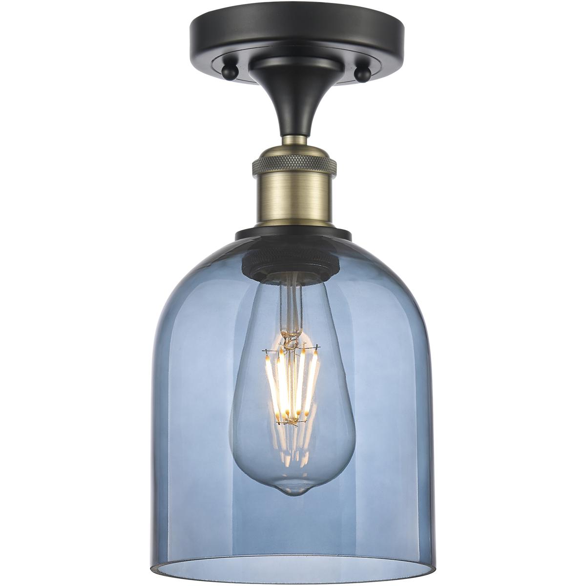 Innovations Lighting 616-1F-BAB-G558-6BL Edison Bella 1 Light 5.5 inch Black Antique Brass Semi-Flush Mount Ceiling Light in Princess Blue Glass