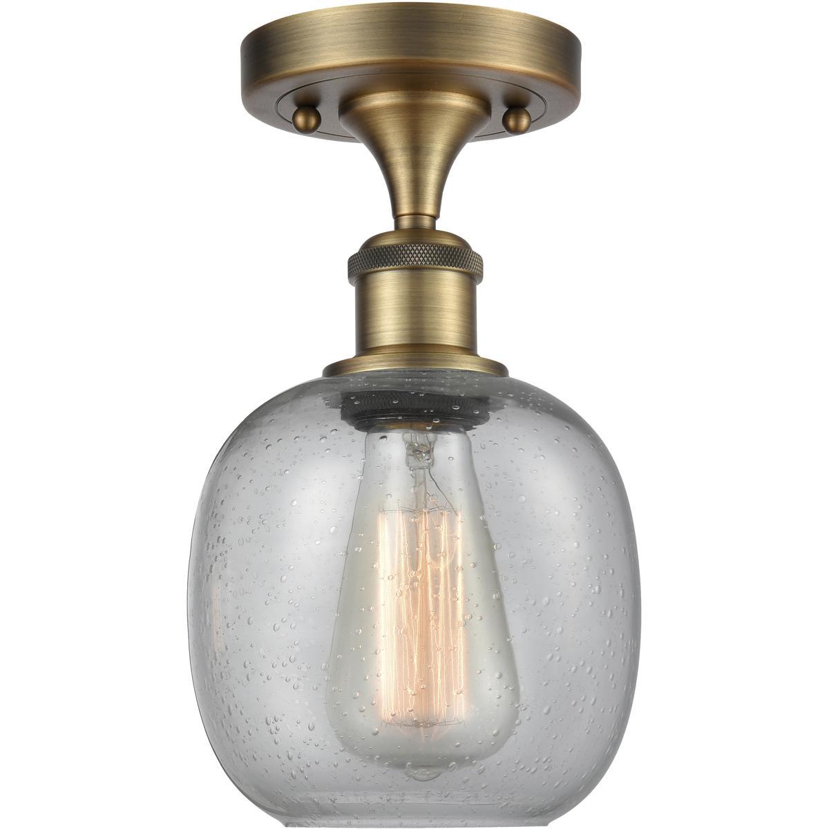 Innovations Lighting 616-1F-BB-G104 Belfast 1 Light 6 inch Brushed Brass Flush Mount Ceiling Light in Seedy Glass, 2.1 lb