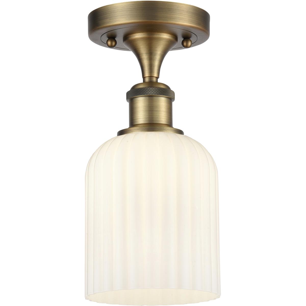 Innovations Lighting 616-1F-BB-G559-5GWH Bridal Veil 1 Light 5 inch Brushed Brass Semi-Flush Mount Ceiling Light in Gloss White Glass