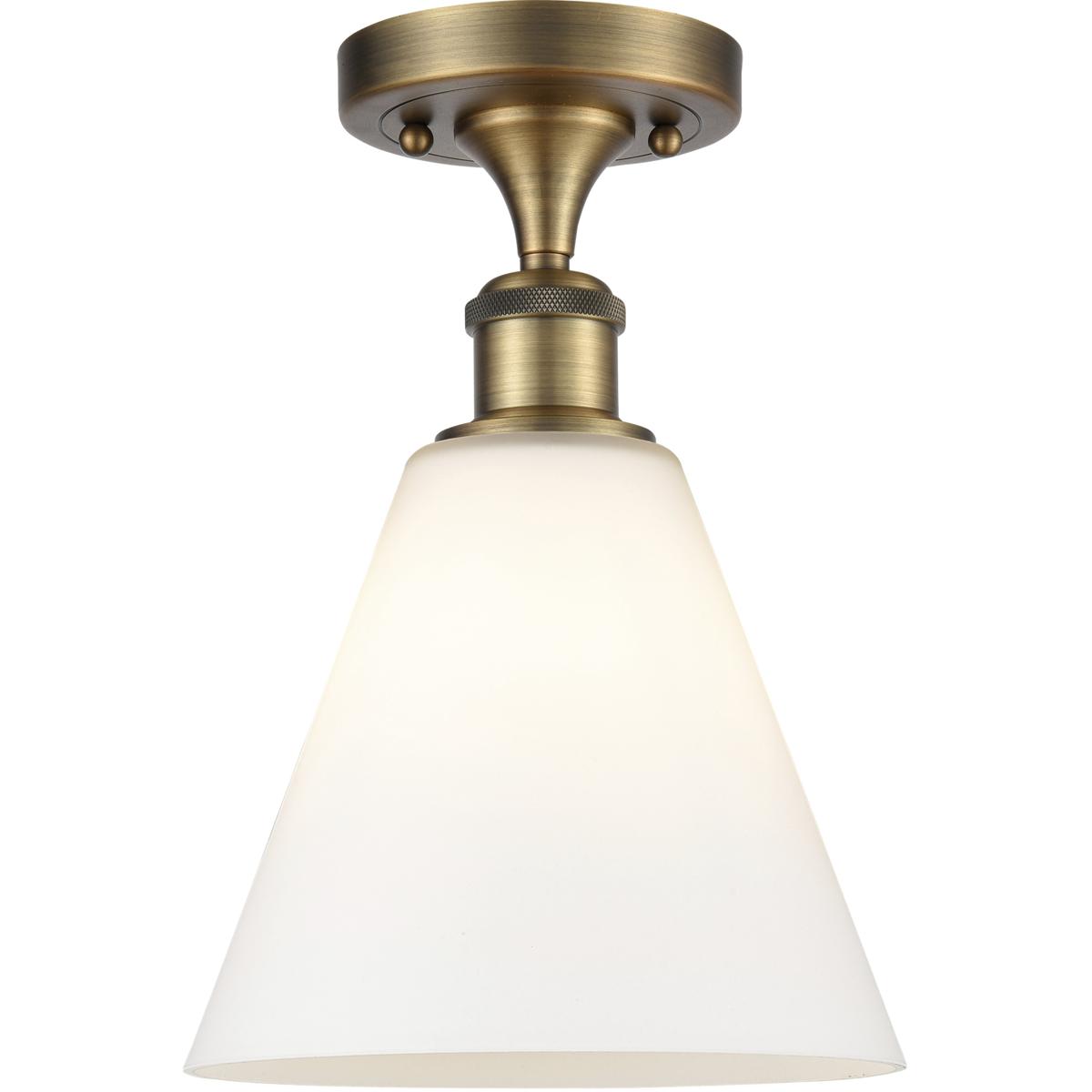 Innovations Lighting 616-1F-BB-GBC-81 Berkshire 1 Light 8 inch Brushed Brass Semi-Flush Mount Ceiling Light in Matte White Glass
