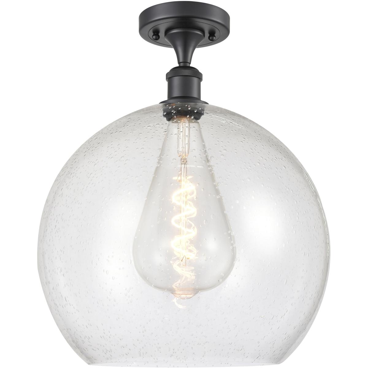 Innovations Lighting 616-1F-BK-G124-14 Edison Athens 1 Light 13.75 inch Matte Black Semi-Flush Mount Ceiling Light in Seedy Glass