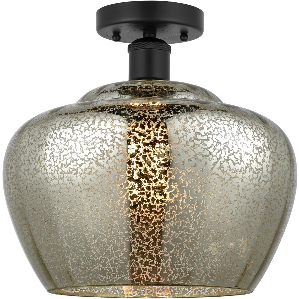 Innovations Lighting 616-1F-BK-G96-L Edison Fenton 1 Light 11 inch Matte Black Semi-Flush Mount Ceiling Light in Mercury Glass