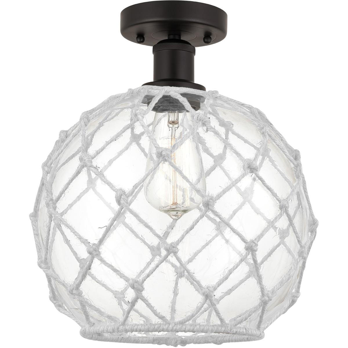 Innovations Lighting 616-1F-OB-G122-10RW Edison Farmhouse Rope 1 Light 10 inch Oil Rubbed Bronze Semi-Flush Mount Ceiling Light in Clear Glass with Wh
