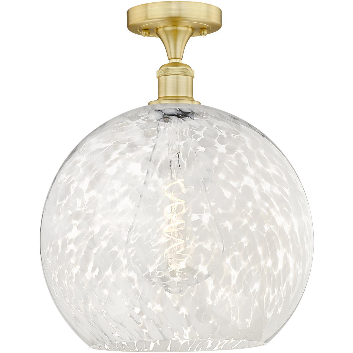 Innovations Lighting 616-1F-SG-G1216-14WM Edison White Mouchette 1 Light 13.75 inch Satin Gold Semi-Flush Mount Ceiling Light