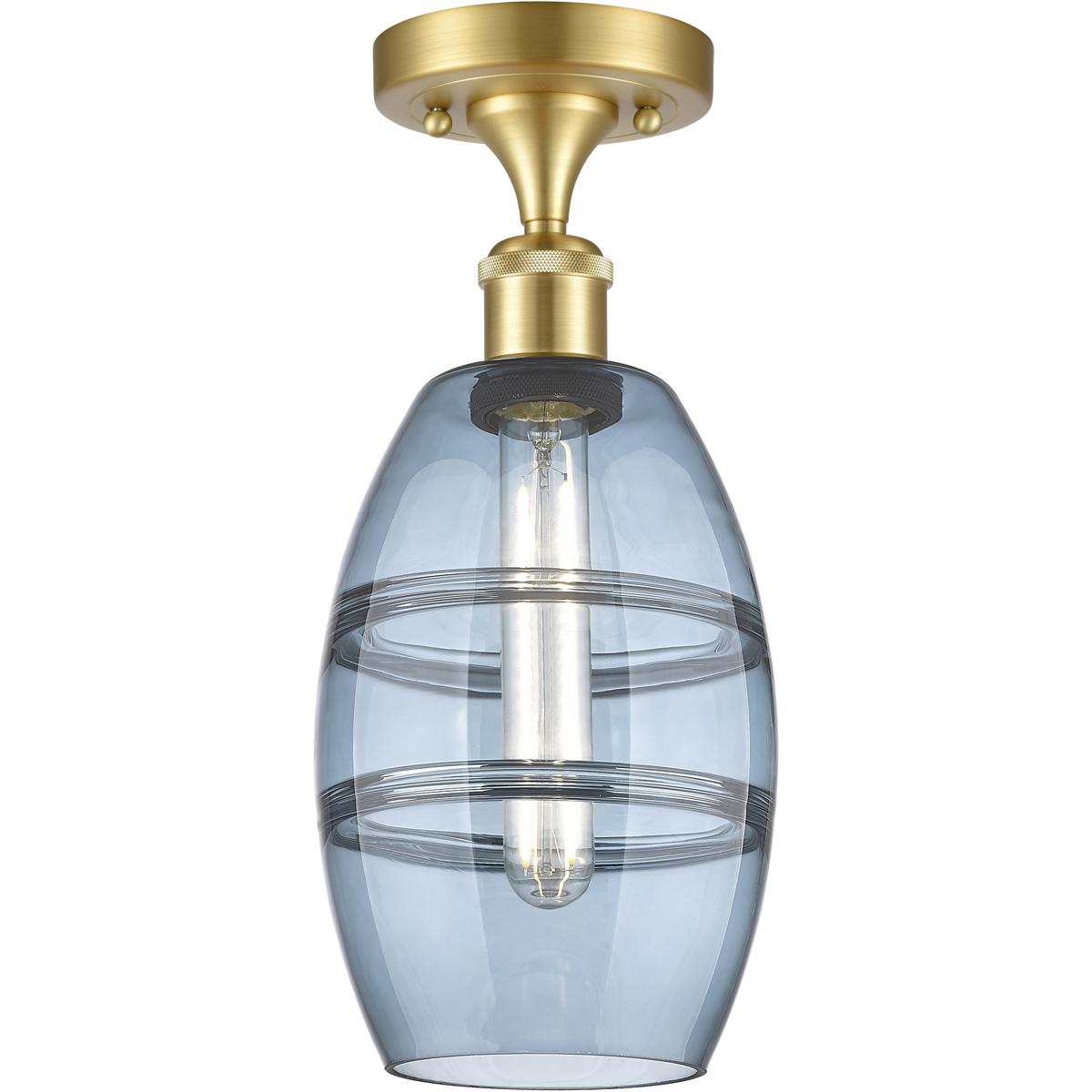 Innovations Lighting 616-1F-SG-G557-6BL Edison Vaz 1 Light 5.88 inch Satin Gold Semi-Flush Mount Ceiling Light in Princess Blue Glass