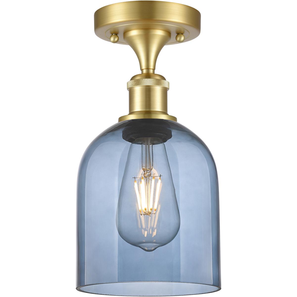 Innovations Lighting 616-1F-SG-G558-6BL Edison Bella 1 Light 5.5 inch Satin Gold Semi-Flush Mount Ceiling Light in Princess Blue Glass