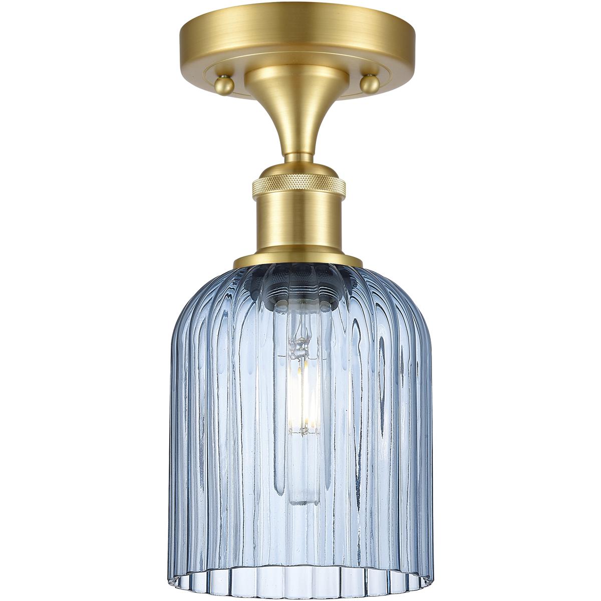 Innovations Lighting 616-1F-SG-G559-5BL Bridal Veil 1 Light 5 inch Satin Gold Semi-Flush Mount Ceiling Light in Princess Blue Glass