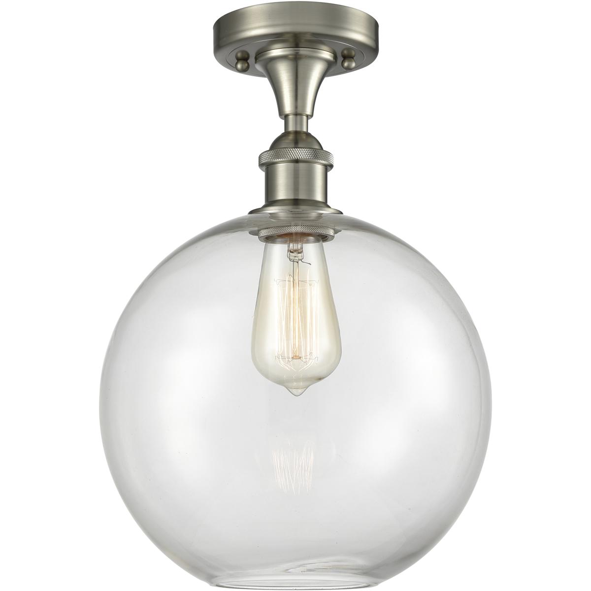 Innovations Lighting 616-1F-SN-G122-10 Edison Athens 1 Light 10 inch Brushed Satin Nickel Semi-Flush Mount Ceiling Light in Clear Glass