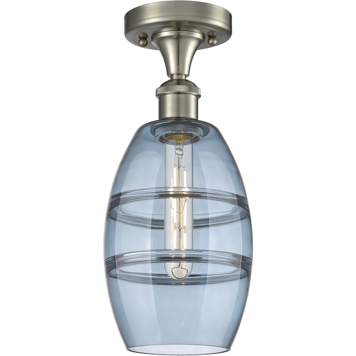 Innovations Lighting 616-1F-SN-G557-6BL Edison Vaz 1 Light 5.88 inch Brushed Satin Nickel Semi-Flush Mount Ceiling Light in Princess Blue Glass