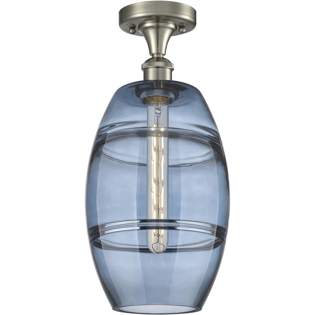 Innovations Lighting 616-1F-SN-G557-8BL Edison Vaz 1 Light 8 inch Brushed Satin Nickel Semi-Flush Mount Ceiling Light in Princess Blue Glass
