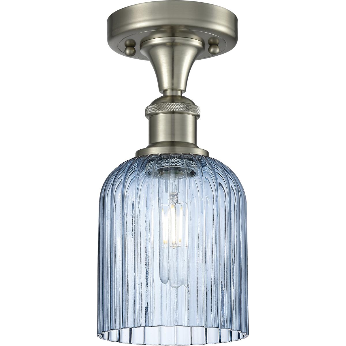 Innovations Lighting 616-1F-SN-G559-5BL Bridal Veil 1 Light 5 inch Satin Nickel Semi-Flush Mount Ceiling Light in Princess Blue Glass