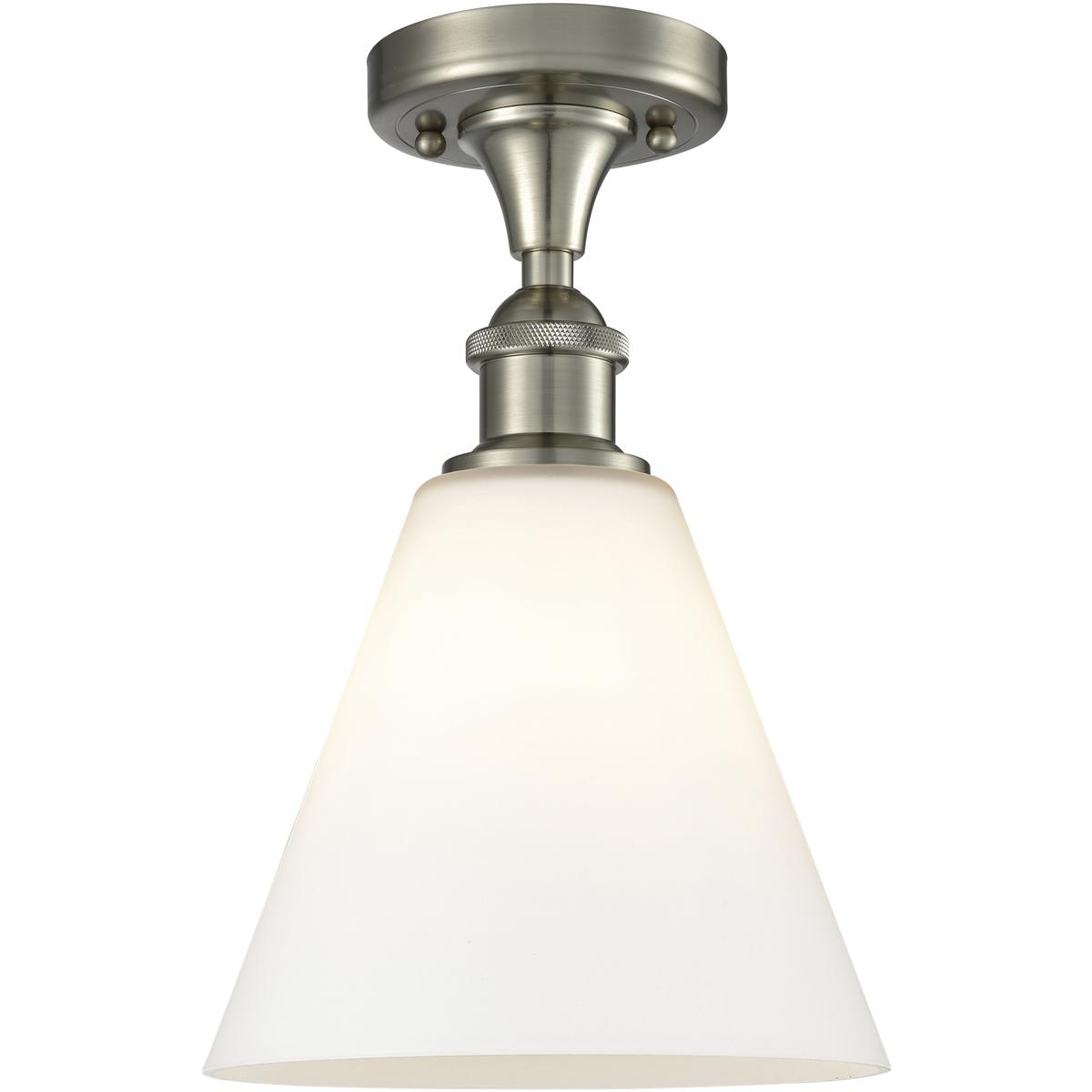 Innovations Lighting 616-1F-SN-GBC-81 Edison Berkshire 1 Light 8 inch Brushed Satin Nickel Semi-Flush Mount Ceiling Light in Matte White Glass