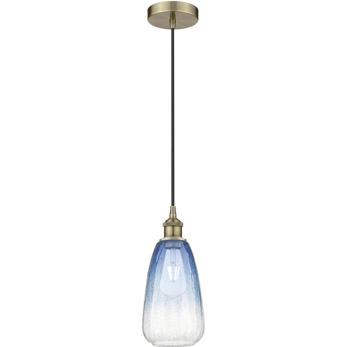 Innovations Lighting 616-1P-AB-G480-6SB Edison Brookhaven Almond 1 Light 6 inch Antique Brass Mini Pendant Ceiling Light in Sapphire Blue Glass